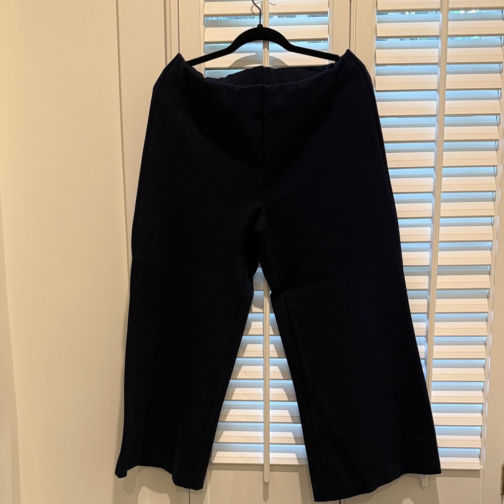 ANN MASHBURN Faye Wide Leg Navy Ankle Kick Ponte Pants